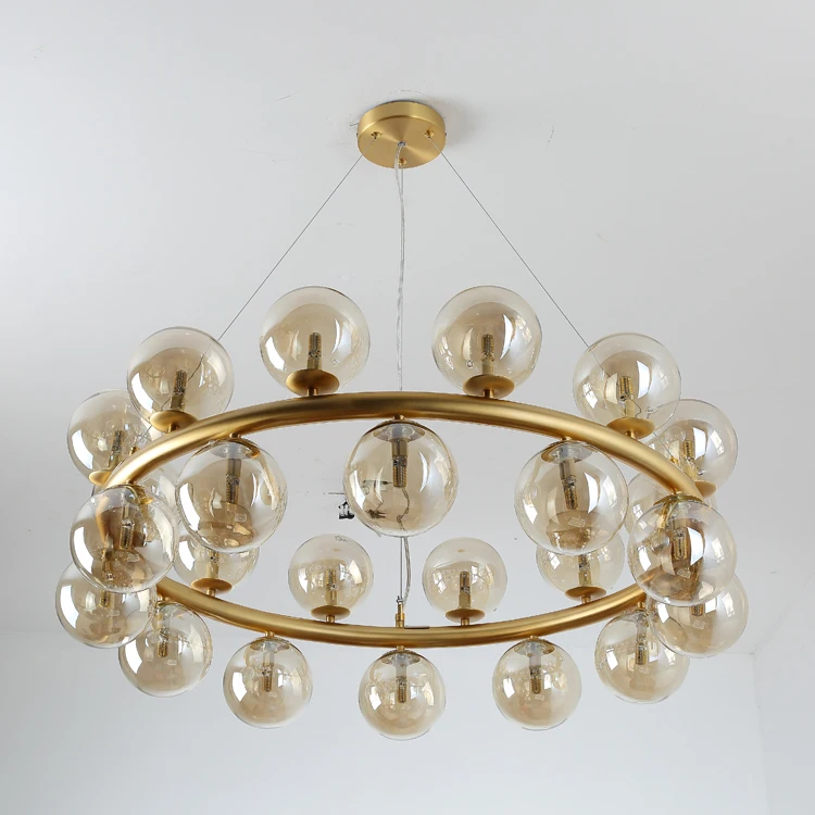 Wholesale Golden Iron Frame Golden Chandelier Modern Nordic Type CE Certificate Round Pendant Lamp with Glass Globes