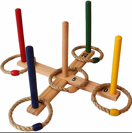 
Good quality 5 quoits ropes outdoor garden wooden hook and toy ring toss game 