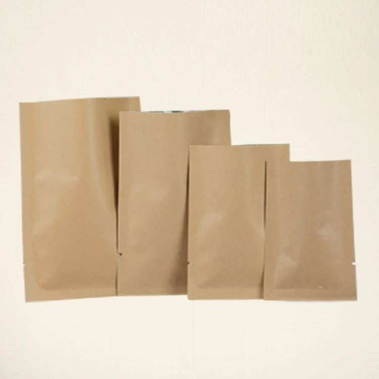 China Factory Custom Made Kraft Paper Heat Seal Aluminium Foil Paper Food Bag 3 Sides Sealable Pouch* Kraft Paper Bag China