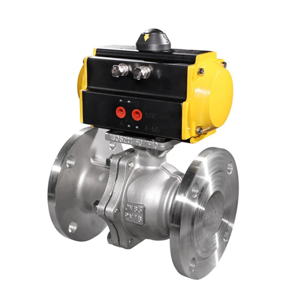 COVNA DN80 3 inch 2 Way Double Flange Type Remote Operated Stainless Steel Pneumatic Actuated Ball Valve