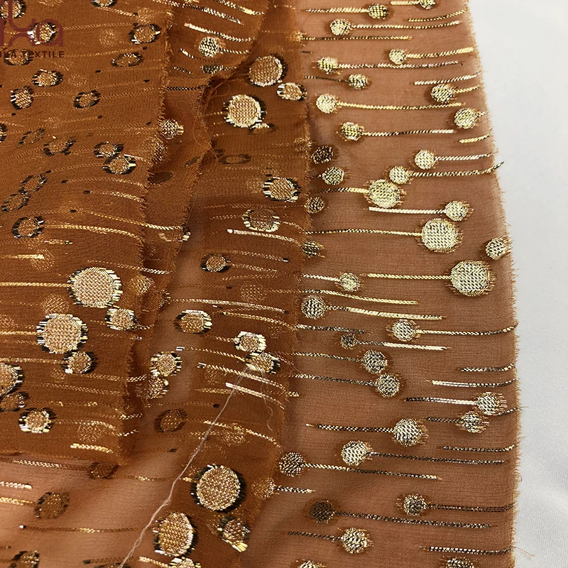 In Stock Gold Polka Dot Lurex Jacquard Silk Chiffon Fabric
