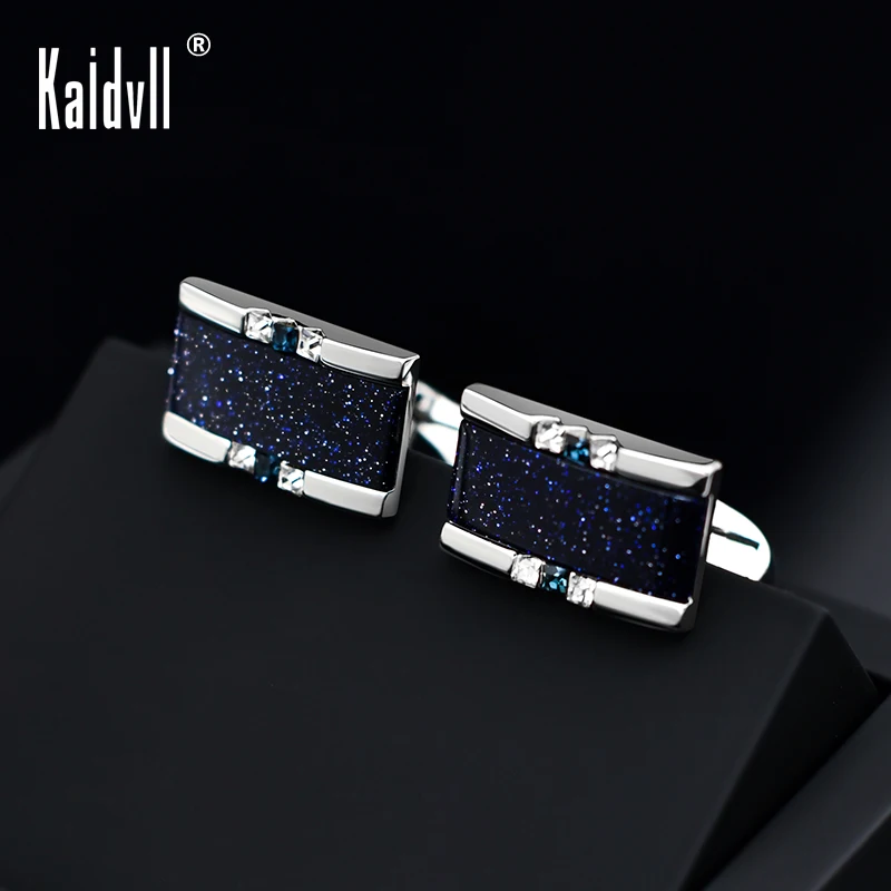 China Manufacturer Customize Wholesale Silver Blank Metal Navy Bule Crystal Cuff link/Custom Mens Cufflink