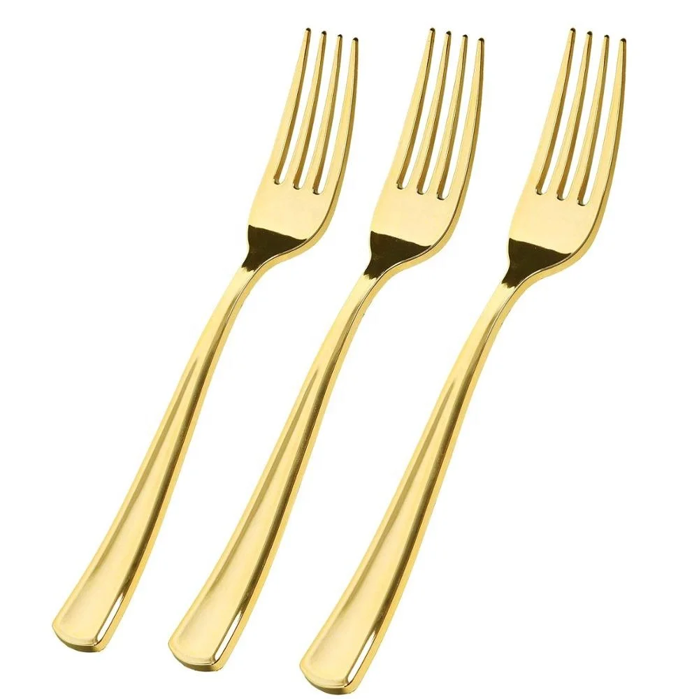 
Gold Plastic Forks 125 Pack Disposable Cutlery, Heavy Duty Flatware, Plastic Silverware Set for Catering Events, Parties, Dinner 