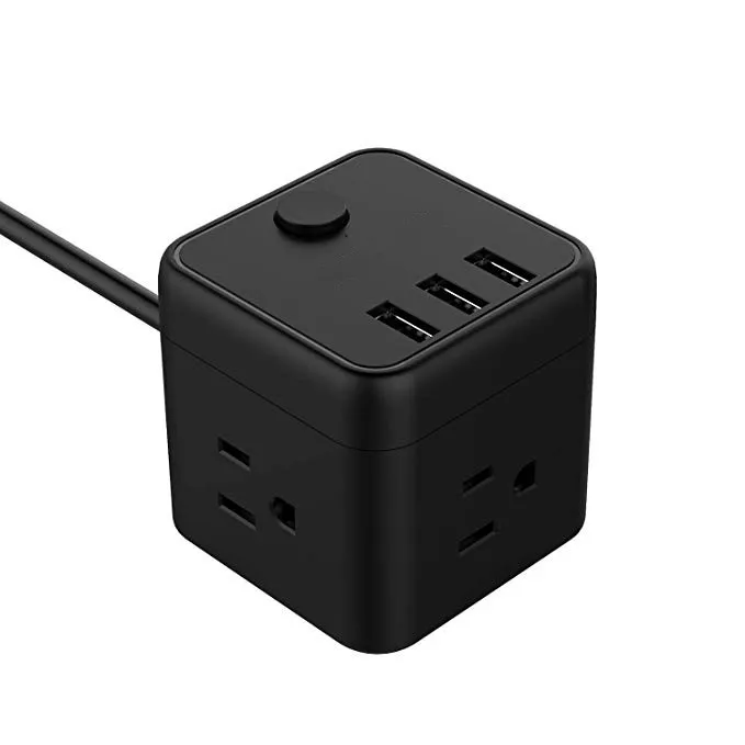 
Cube Portable Power Strip with 3 USB 3 Outlet Charging Station for Nightstand & Desktop & Travel - Black 