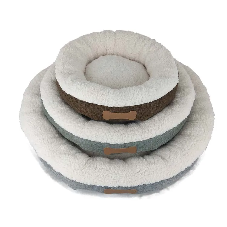 High quality Pet Bed Factory Supplies poly linen round cheap pet cat dog bed