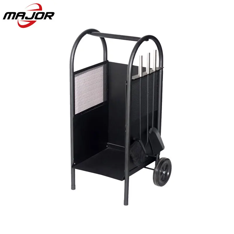 Two wheels heavy duty indoor stove wood firewood trolley log cart with working tools