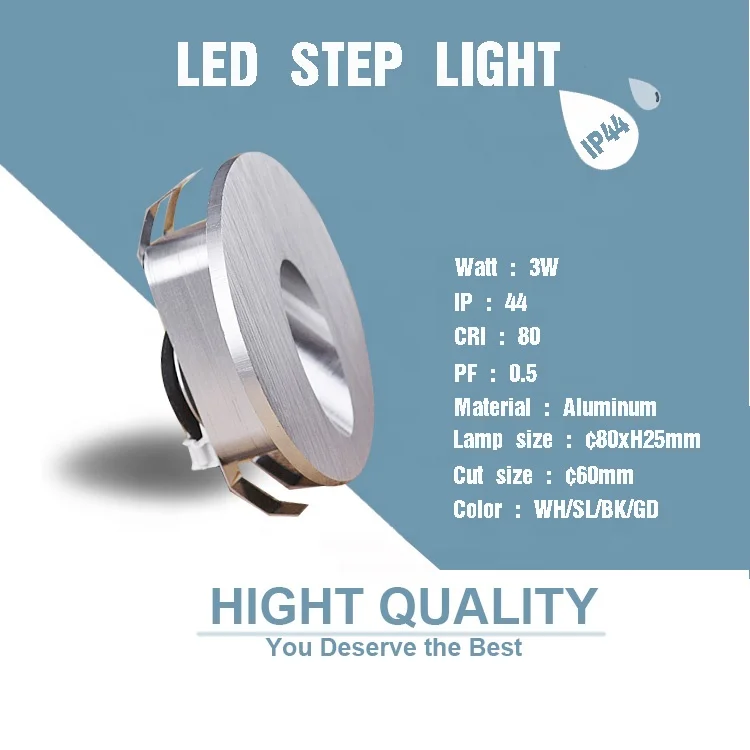 Factory price indoor corridor aluminum 3W  recessed round led cob stair step led light