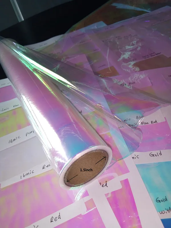 18 Micron Red Pink Blaze Angelina Fantasy Dichroic Iridescent Rainbow Film for Packaging and Decorative