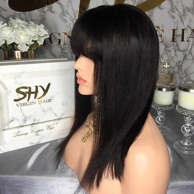 Прямая поставка с фабрики, парик Virgin Bob, натуральный черный короткий парик, парик из человеческих волос, парики с челкой для черных женщин