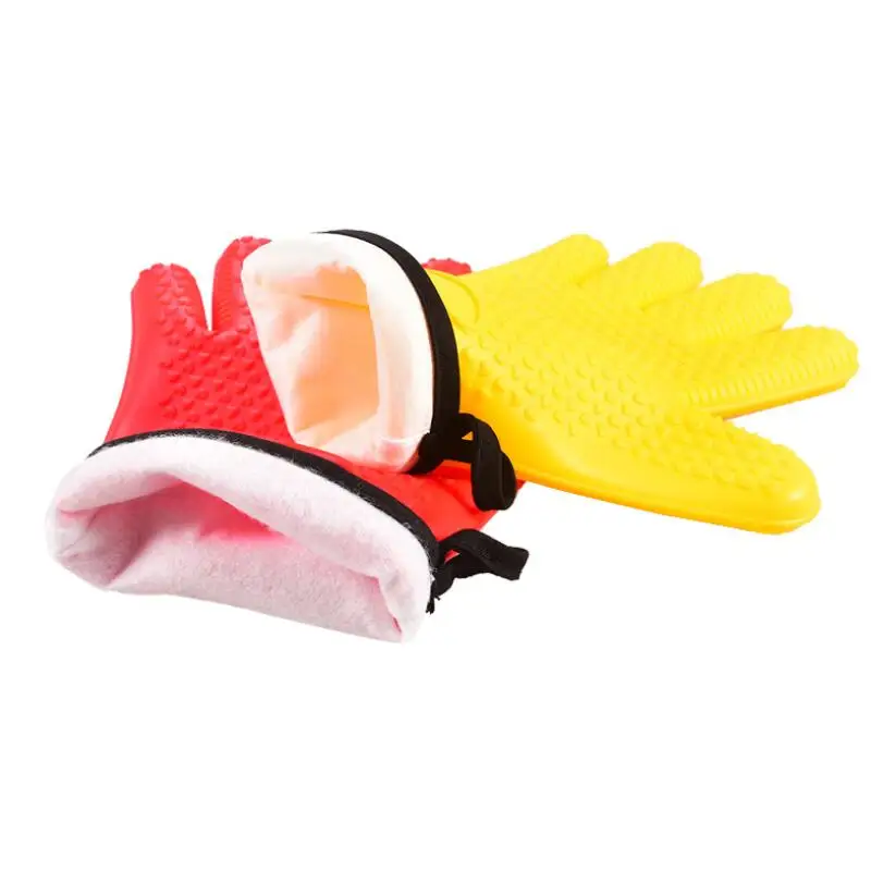 JY 148G Silicone Oven Grill Mitts and Potholders with Soft Inner Lining Protect Fingers Hands and Wrists from Burns Gloves