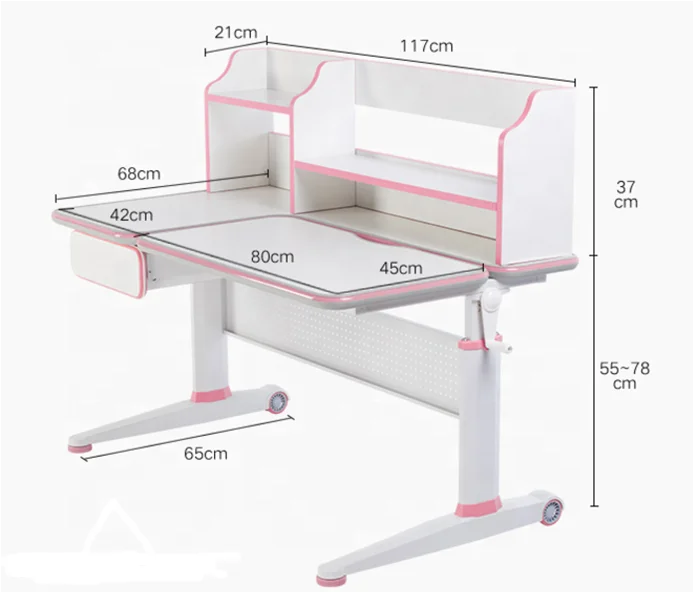 Ergonomic wood and metal height adjustable kids study table for home