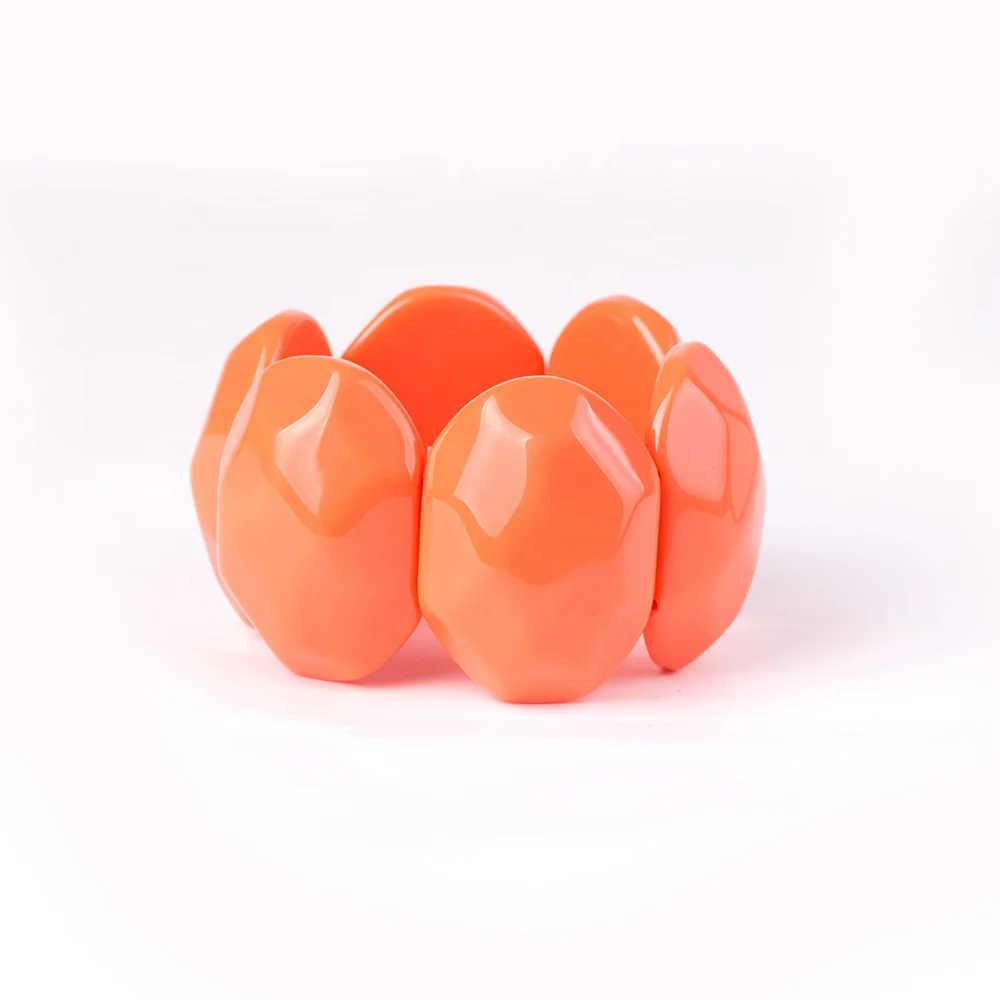 Hawaiian Jewelry Design Wholesale  Boho Amber Colour Geometric Polygon Big Size Beads Bracelet Resin Jewelries