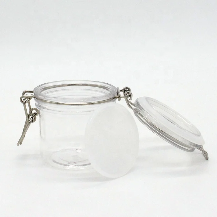 cosmetic plastic clip top airtight 40ml 60ml 80ml 120ml pet kilner jar with gasket spoon