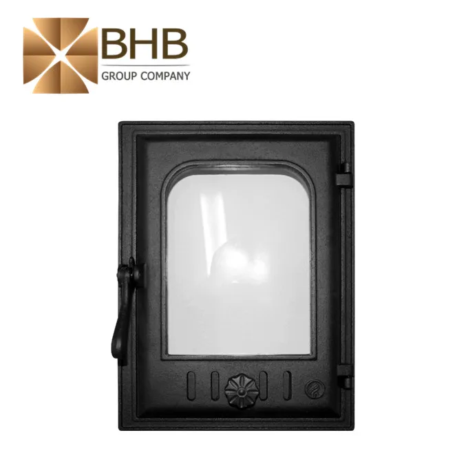 Cast iron stove door with high temperature resistant glass