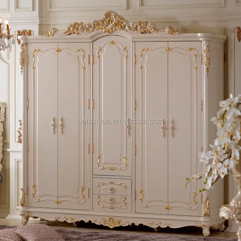 OE-FASHION Custom European five-door solid wood wardrobe luxury French painted wardrobe storage cabinet bedroom furniture