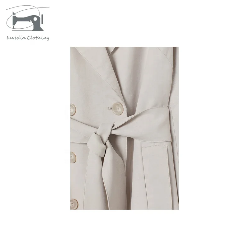 Latest Korean Style Trendy Women Turn Down Collar White Long Button Windproof Trench Coat With Belt