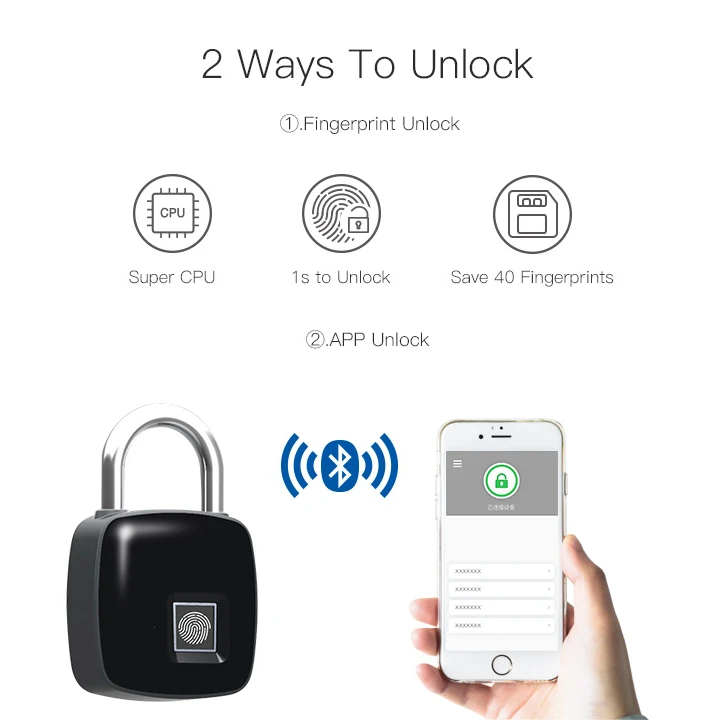 
Hot selling Tuya APP unlock fingerprint padlock waterproof USB charging OEM for file cabinet and luggage etc 
