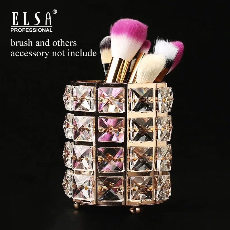 
European Metal Crystal Makeup Organizer Makeup Brush Desk Storage Box Dressing Table Pen Holder Storage Bucket Bathroom Decor 
