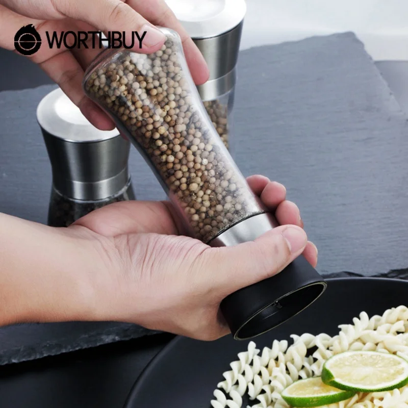 Portable 304 Stainless Steel Salt And Pepper Shaker Glass Bottle Pepper Mill Salt Grinder Kitchen Accessaries For Picnic