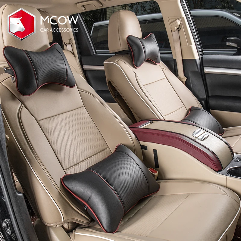 Mcow 2021 Fashion Leather Adult Lumbar Rest Pillow Back Waist Support Car Seat Cushion