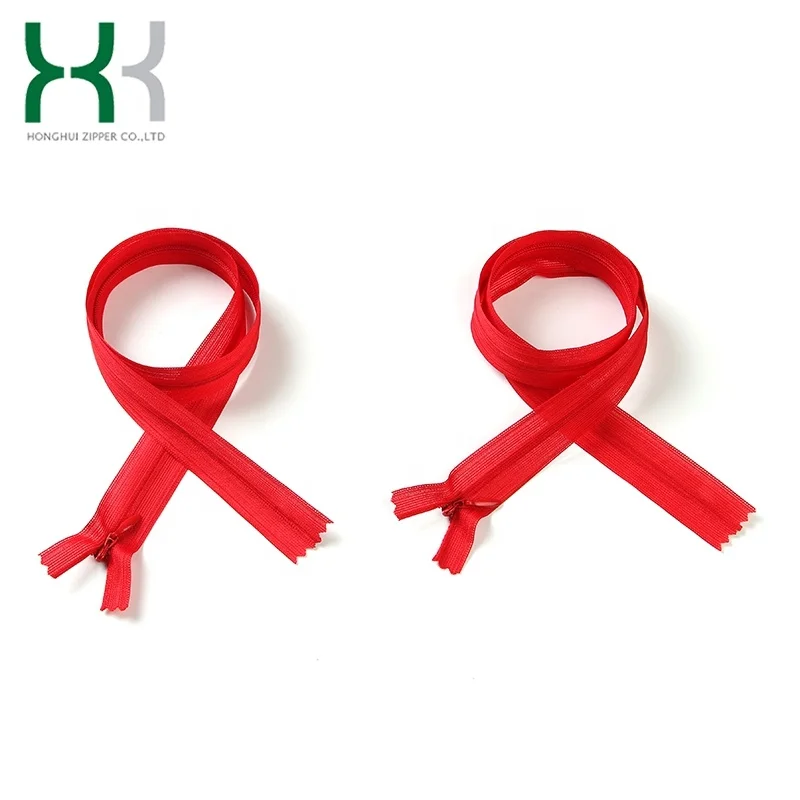 New design red color oem 3# 20cm close end lace tape invisible polyester zipper
