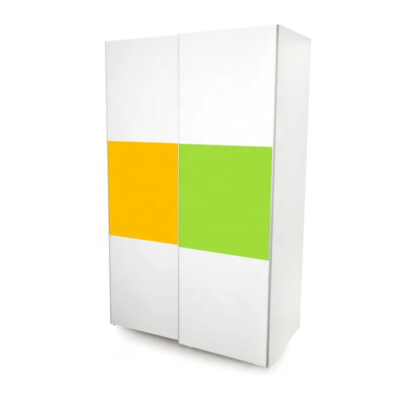 young bright color green yellow sliding door wardrobe for children use in bedroom from China manufacturer