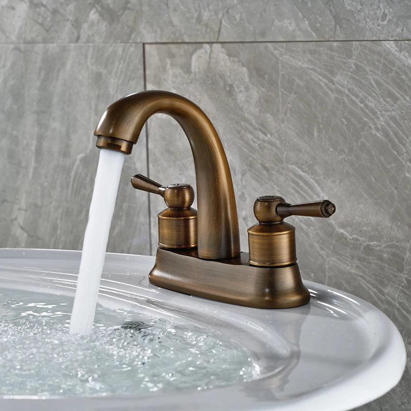 
Modern Retro Style Bathroom Basin Faucet Widespread Dual Holes Mixer Taps Antique Brass Finished 