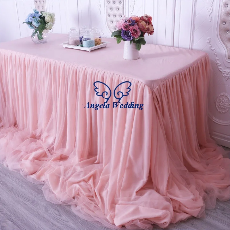 CL072B новый дизайн, красивая коллекция 2019 года, много цветов, длинная драпированная розовая скатерть с оборками или юбка для свадебного стола