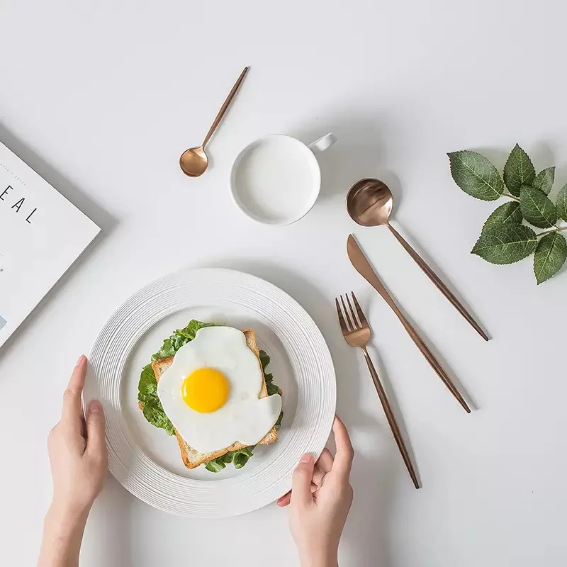 Copper Metal Flatware Stainless Steel  Spoon Fork and Knife Sets Matte Rose Gold Cutlery