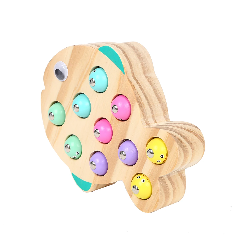 
Top fashion 2019 kids fish shape colorful magnetic fishing toy early educational wooden toys 