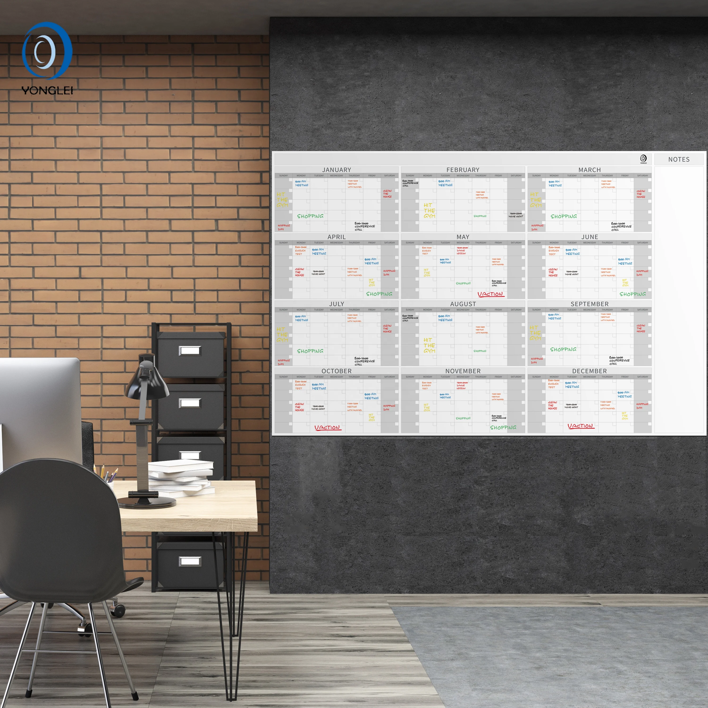 
015-2A2 Dry erase large wall yearly planner poster calendar office wall calendar 