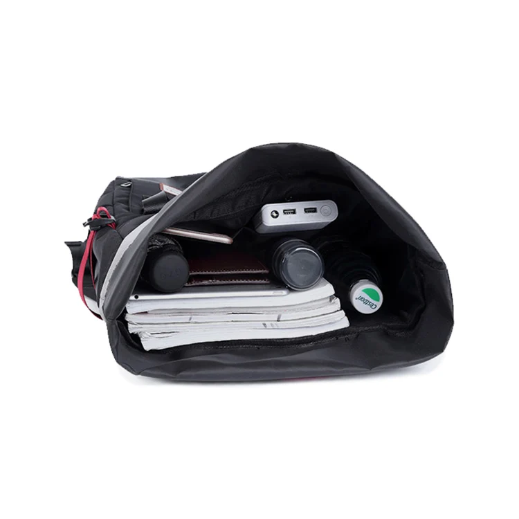 Fashion black vintage waterproof rolltop rucksack outdoor sport travel backpack