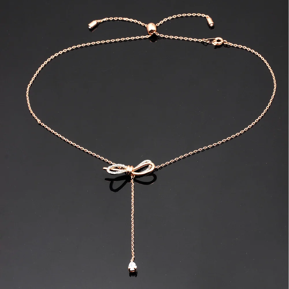 new design hot selling bow tassel necklace jewelry adjustable neck chain temperament bow clavicle chain drop pendant for female