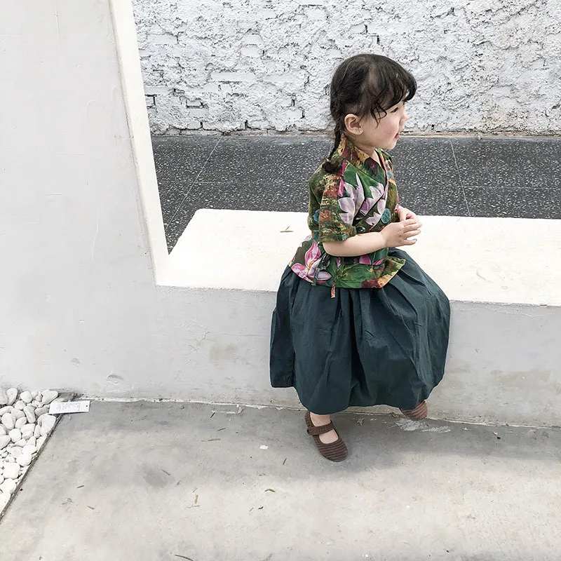 
Летний детский костюм из чистого хлопка в стиле ретро 