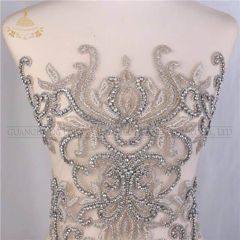 Hot sale  bridal large beaded  applique patches design wedding panels