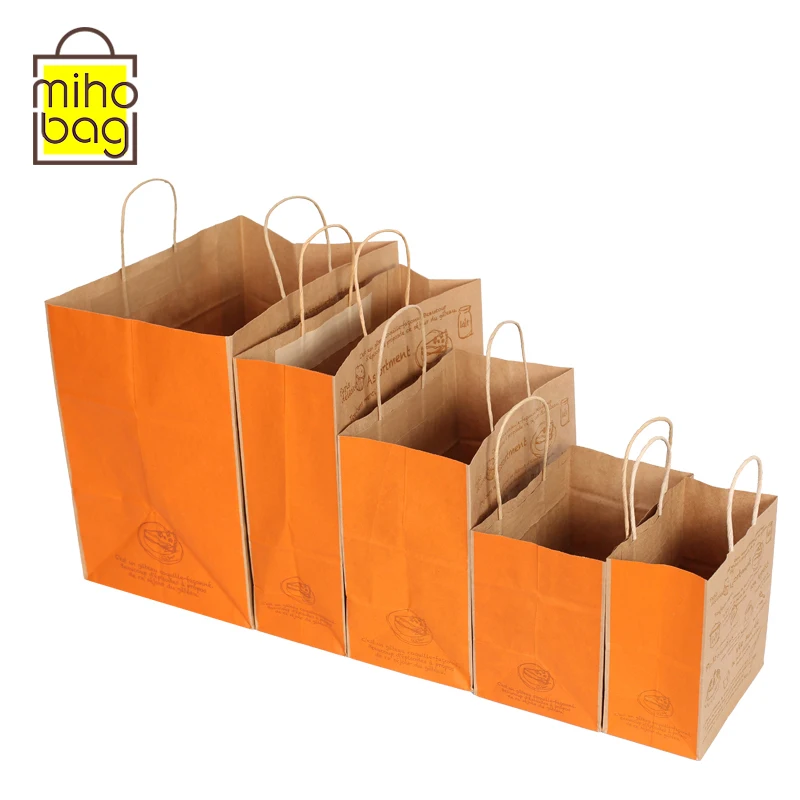 Logo Kraft Paper Packaging Bag Shopping Paper Bag Handle Bio Degradable Brown Silk Screen Printing/heat Transfer Printing Accept