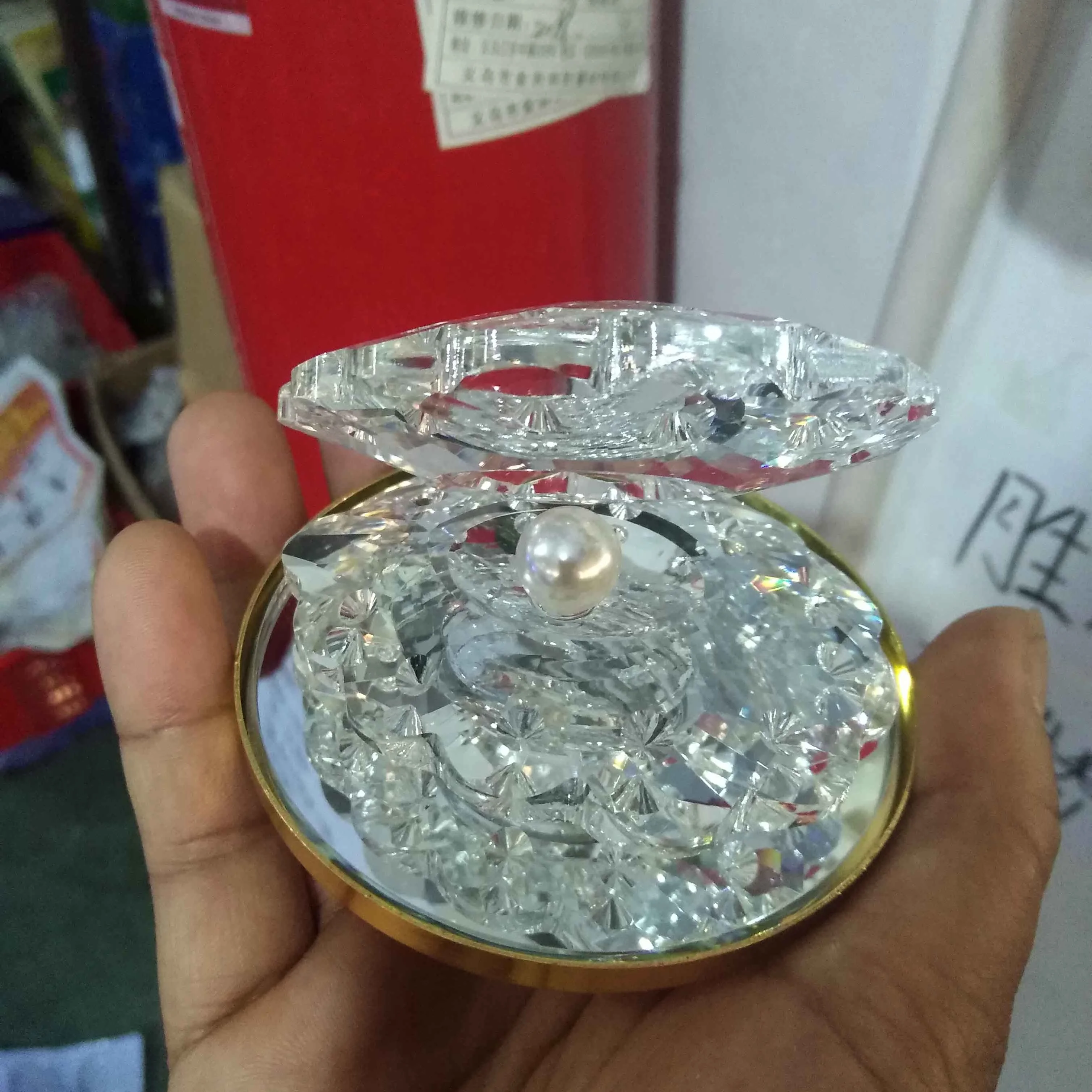 Europe style glass crystal shell shape with pearl for home bedroom decoration ornament wedding favor gift