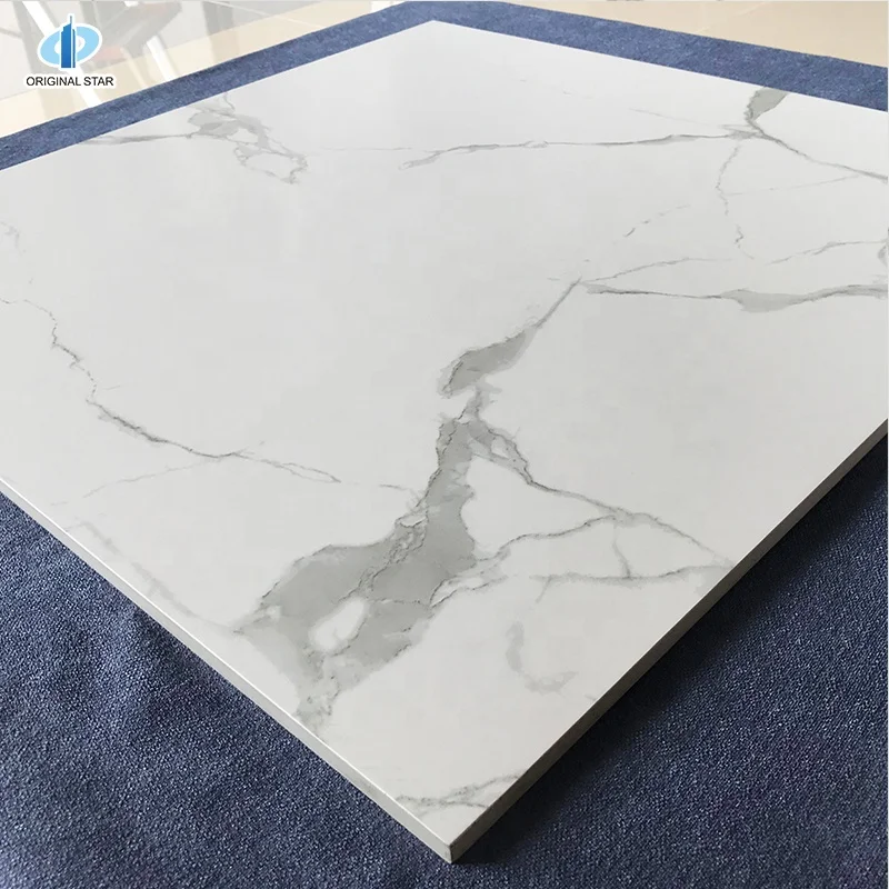 Home Designs White Polished Glazed Marble Look Slab Wall Tiles And Floor Tiles 600X600Mm