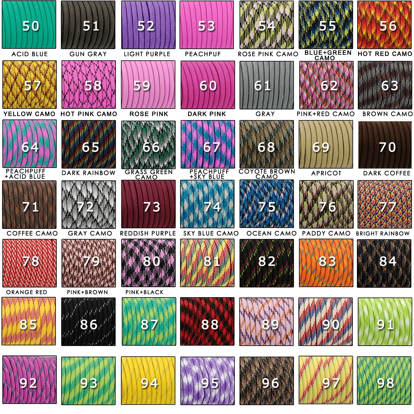 YOUGLE 100feet (31meters) 550 Parachute Paracord Lanyard Tent Rope Guyline Mil Spec Type III 7 Strand For Hiking Camping