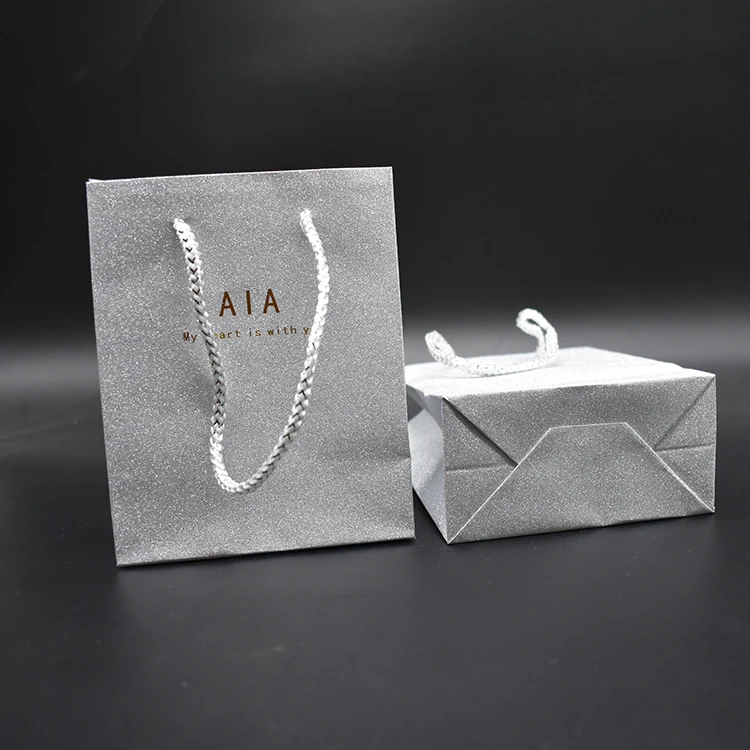 Wholesale best price shopping wrapping silver glitter paper bags for gift packing