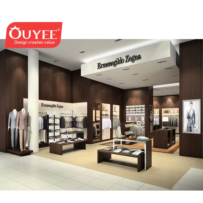 Custom Men Garment Shop Interior Design Clothing Store Fixtures Classic Men Clothing Showroom Design