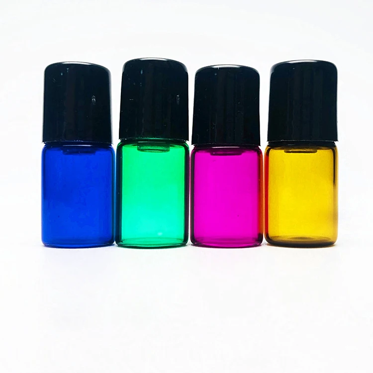 Mini free sample perfume 1ml 2ml 3ml small essential oil glass roller bottle with black plastic cap
