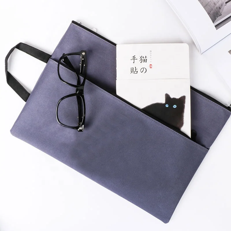 
double layer A4 canvas cloth zipper file bag foldable document bag 