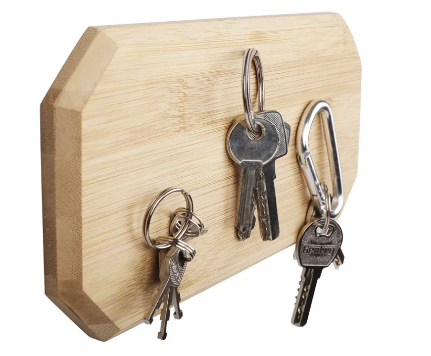 Custom Creative Bamboo Wood Wooden Wall Magnet Key Holder For Wall Fridge