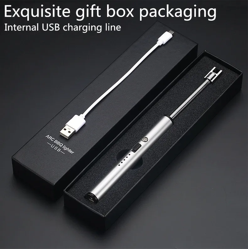 Usb Lighter Rechargeable,single Arc Spark Electronic BBQ USB Cigarette Lighter Metal Windproof Gift Box Package