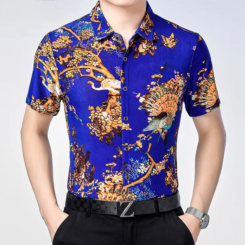 Hot sale western style loose man plus size digital print short sleeve man blouse tshirt