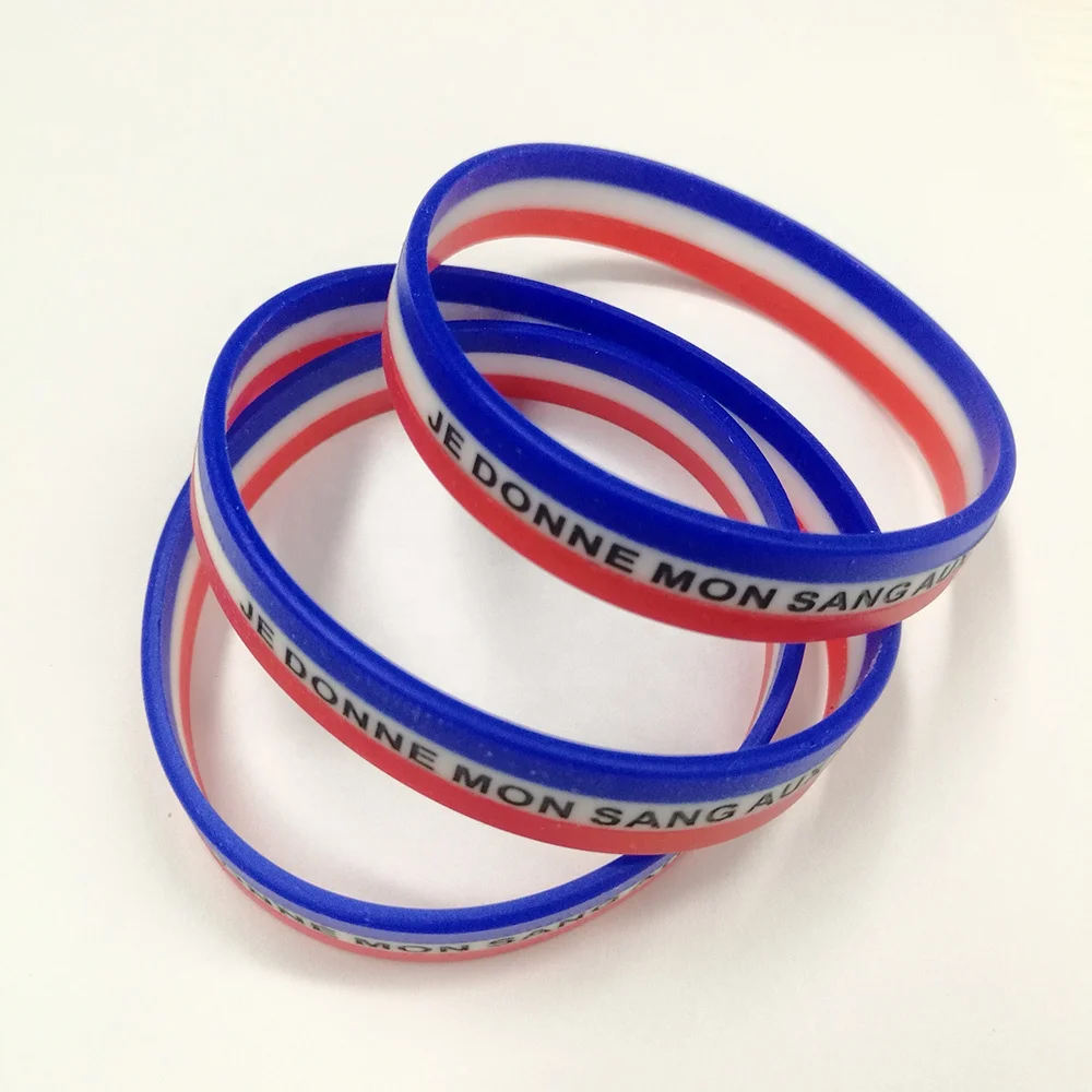Customized Sports Ring 3 Layers Tricolors Bands Strips Rubber Wristband Country Flag Silicone Bracelet