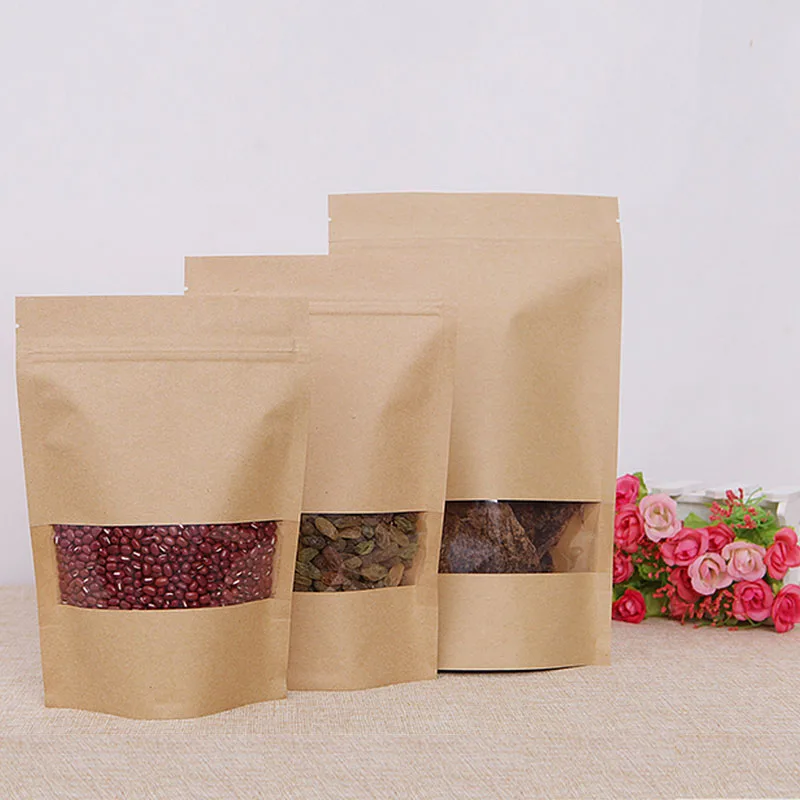 Yiwu Biodegradable Brown and white Kraft Paper Food Bag Stand Up Pouch Kraft Paper Doypack For Tea