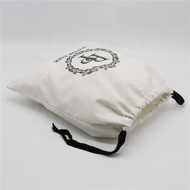 
White Cotton Flannel Drawstring Bag With Black String 
