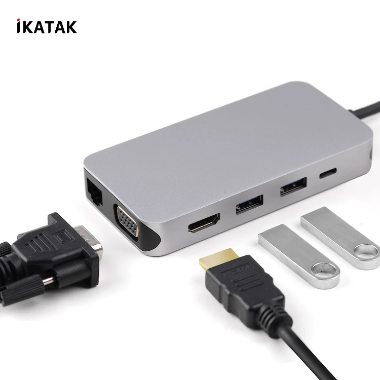 Все в одном Новый пор USB-C концентратор к HDMI VGA RJ45 USB 3,0 PD TF SD Card Reader Аудио соединения док-